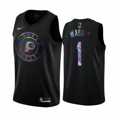 Nike Indiana Pacers #1 T.J. Warren Men's Iridescent Holographic Collection NBA Jersey - Black Men's